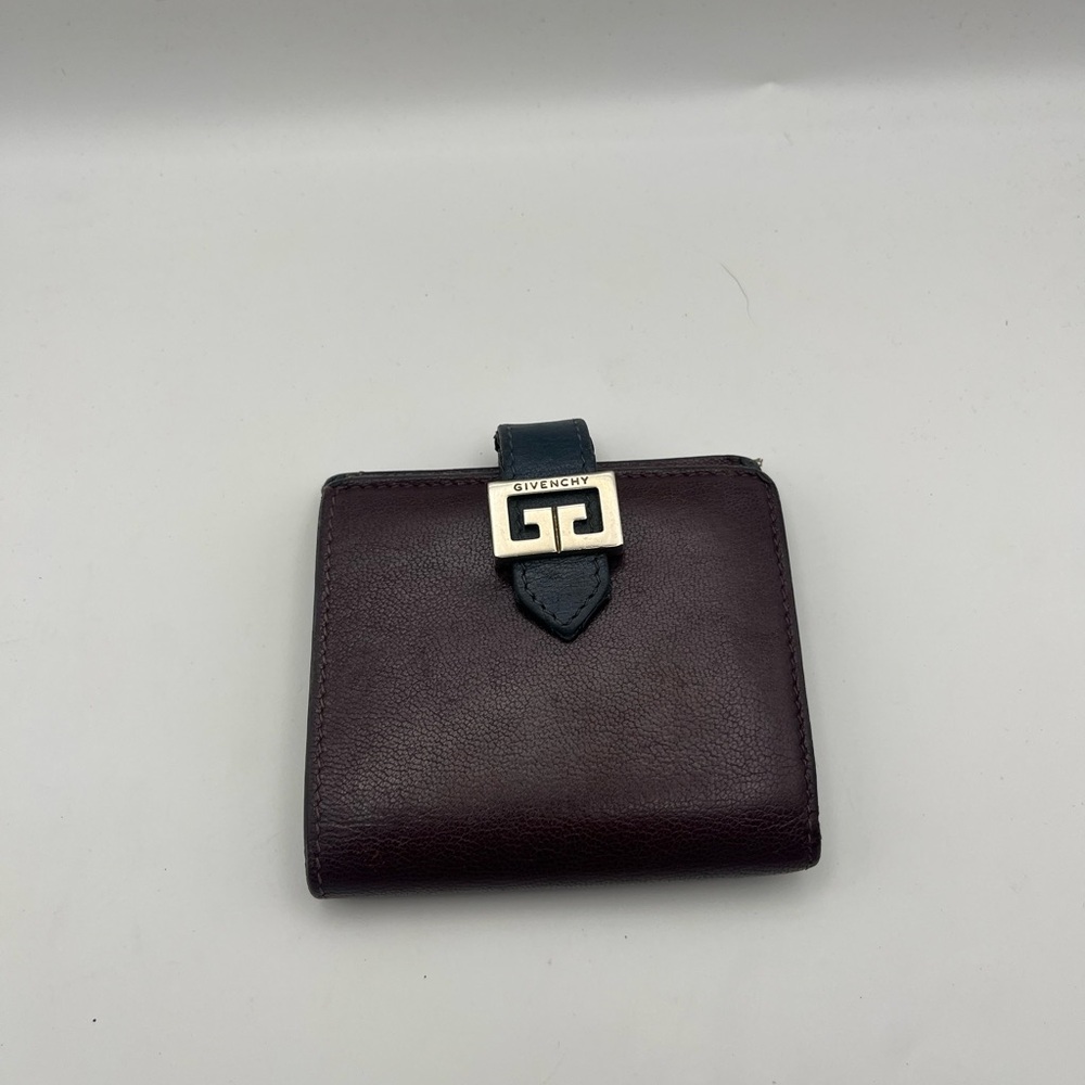 Authentic Givenchy Aubergine Leather Wallet with Gold Clasp w/COA
